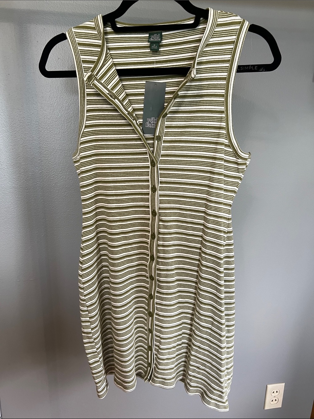 wild fable Olive & White Striped Button Top